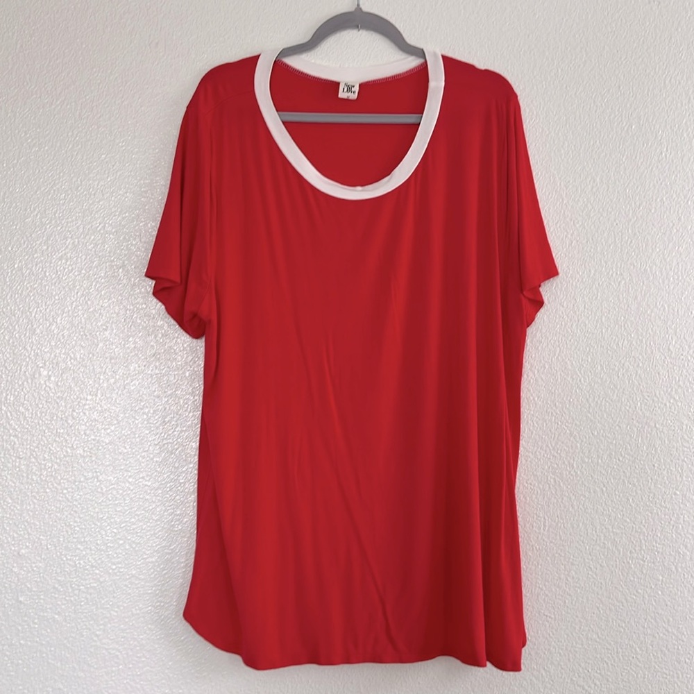 Red tee with white trim, size 3X